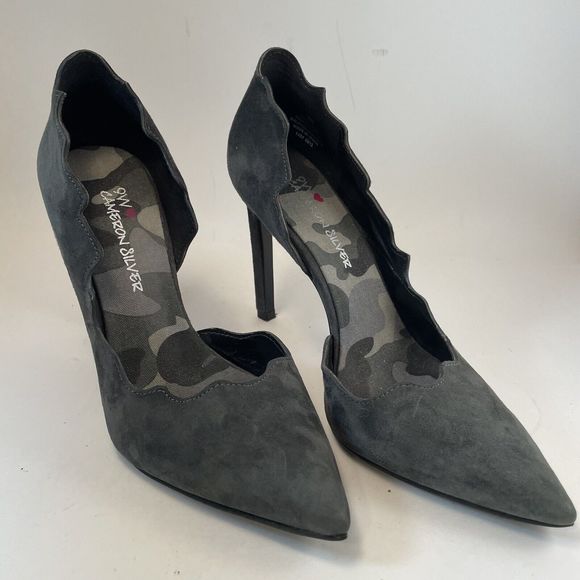 Nine West by Cameron Silver Johnny Pumps Women's Size 6 Grey Suede 3.9 Inch Heel - Picture 14 of 14